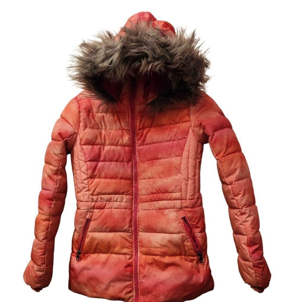 Hawke & Co Pro Series  Pink Puffer Jacket Faux Fur Hood Size 14 some wear on the